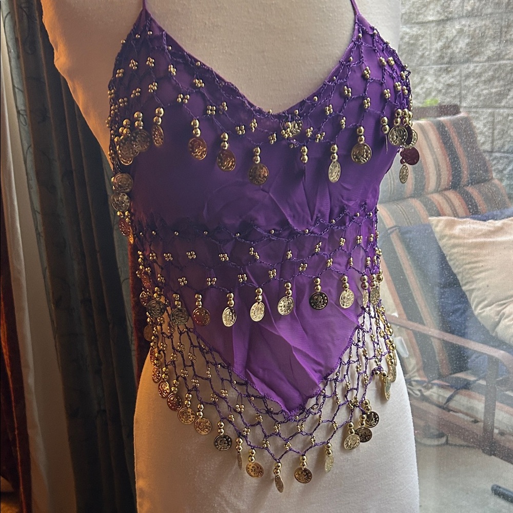 Purple Coin Embellished Halter Top